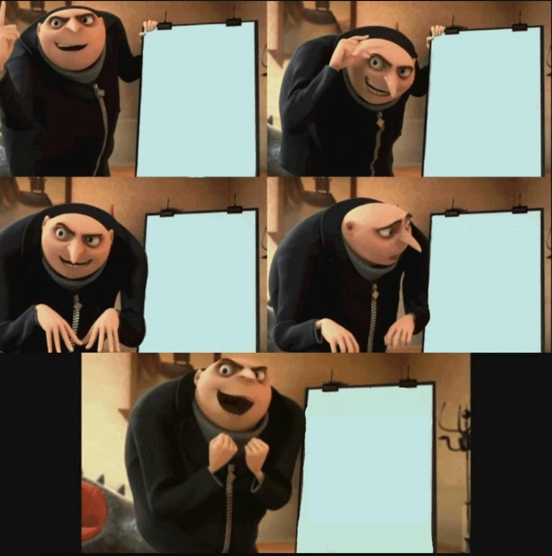 Gru's Plan 5-Panel Meme