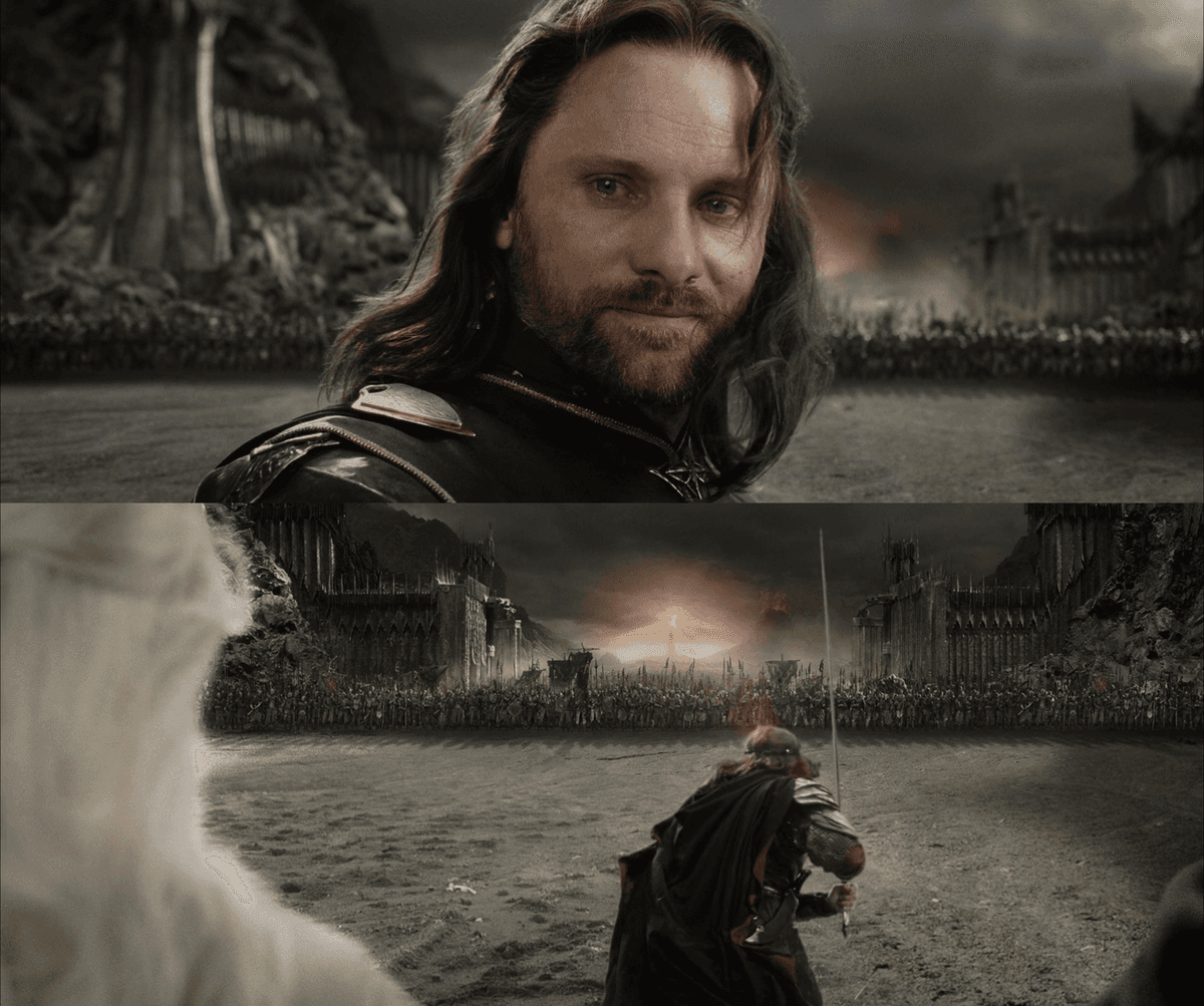 Aragorn Charges The Black Gate For Frodo