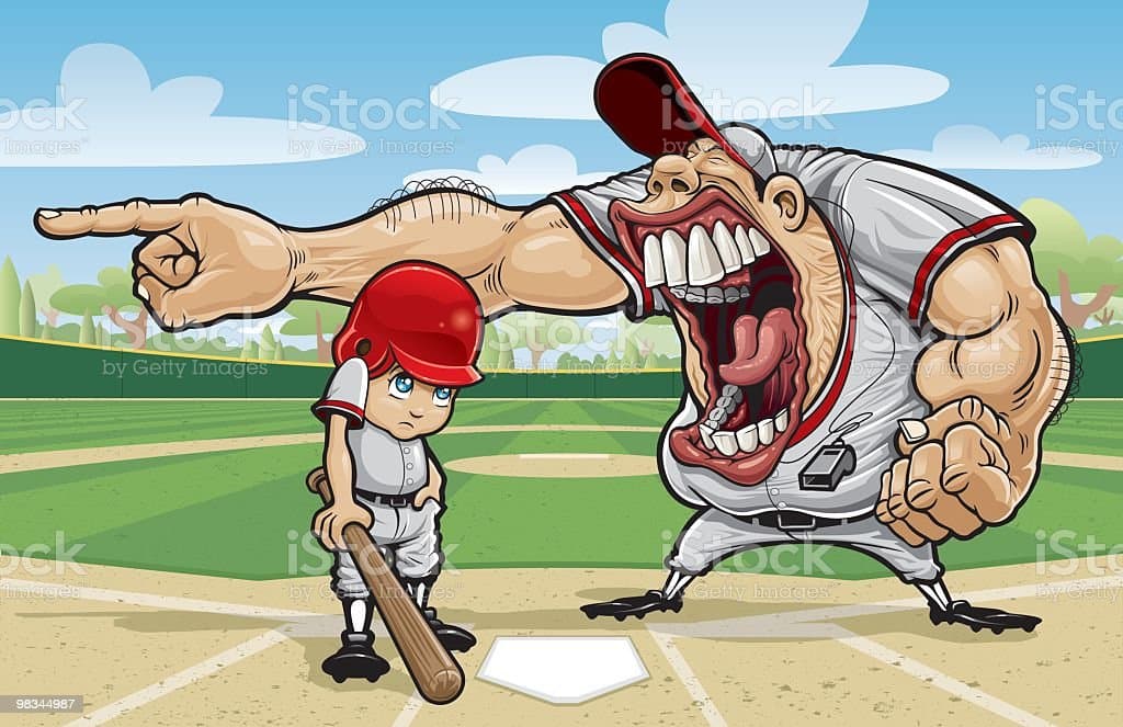 Baseball coach yelling at kid