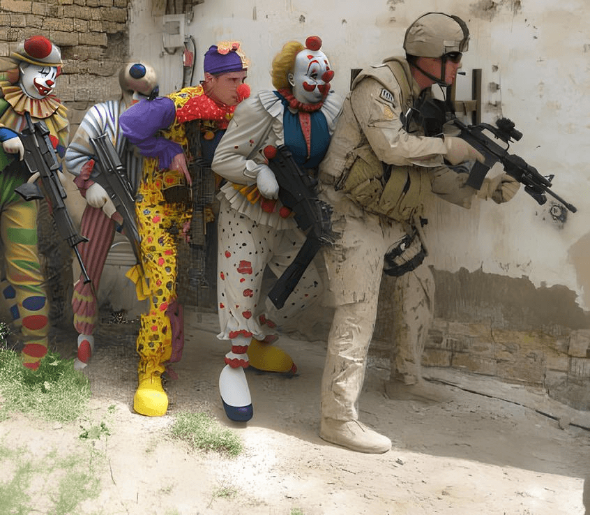 Reverse army soldier clown