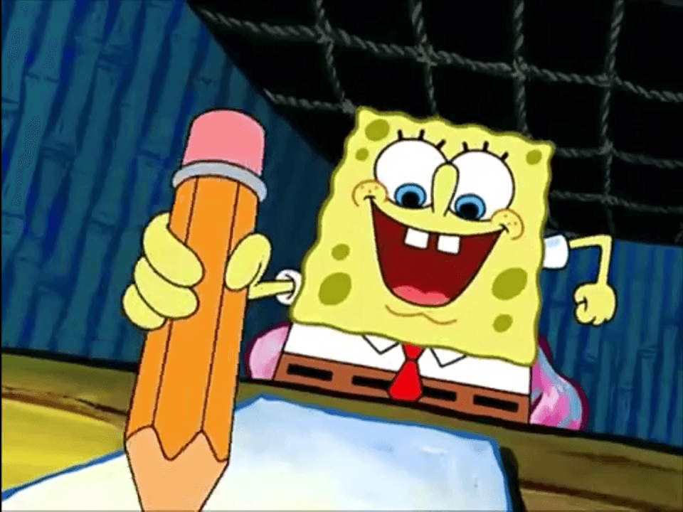 Spongebob Writing Essay meme template image.