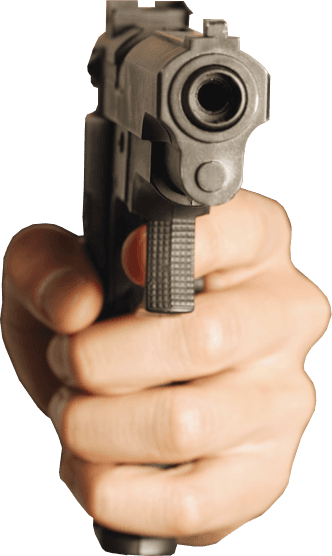 White hand pointing gun