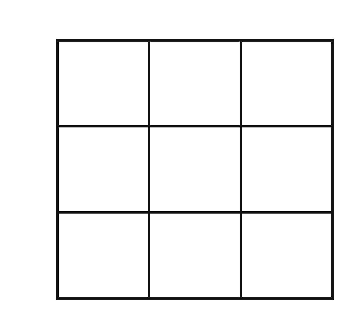 Blank white 3×3 alignment chart with a left margin for row labels and a top margin for column labels.