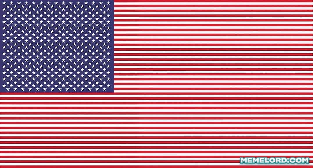 A stylized American flag fills the image, with a dense blue field of many white stars on the upper left and numerous thin red and white horizontal stripes across the rest of the flag. A MEMELORD.COM watermark appears in the lower-right corner.