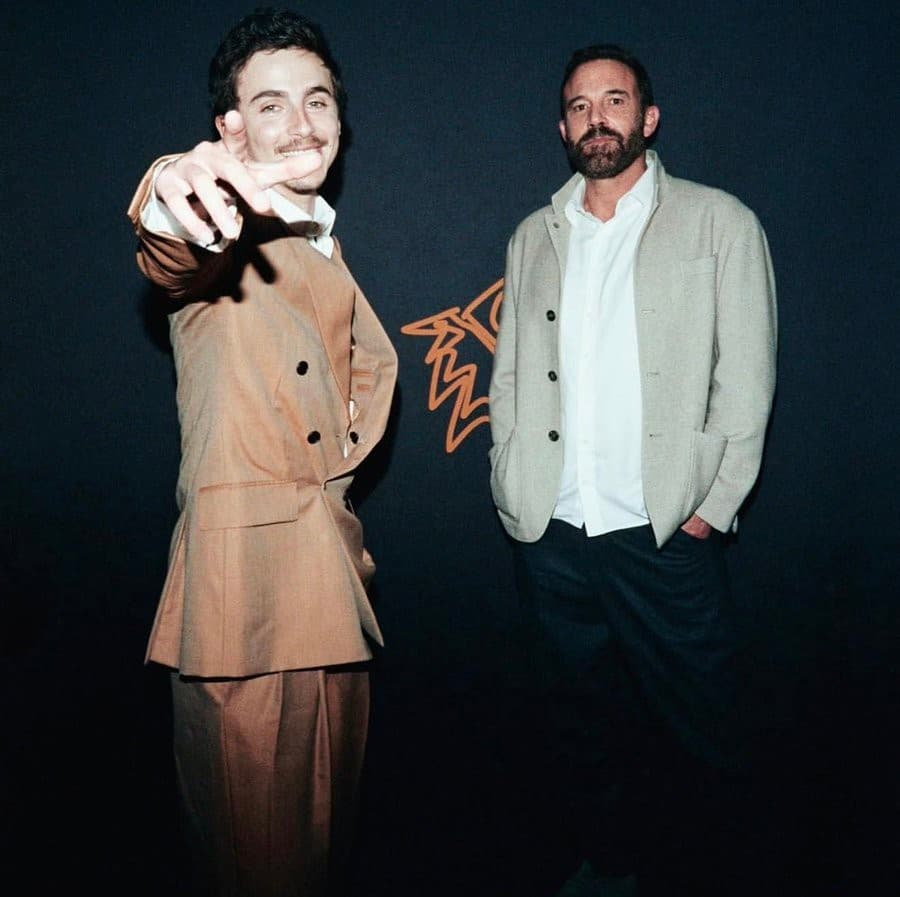 Timothée Chalamet Points Beside Ben Affleck