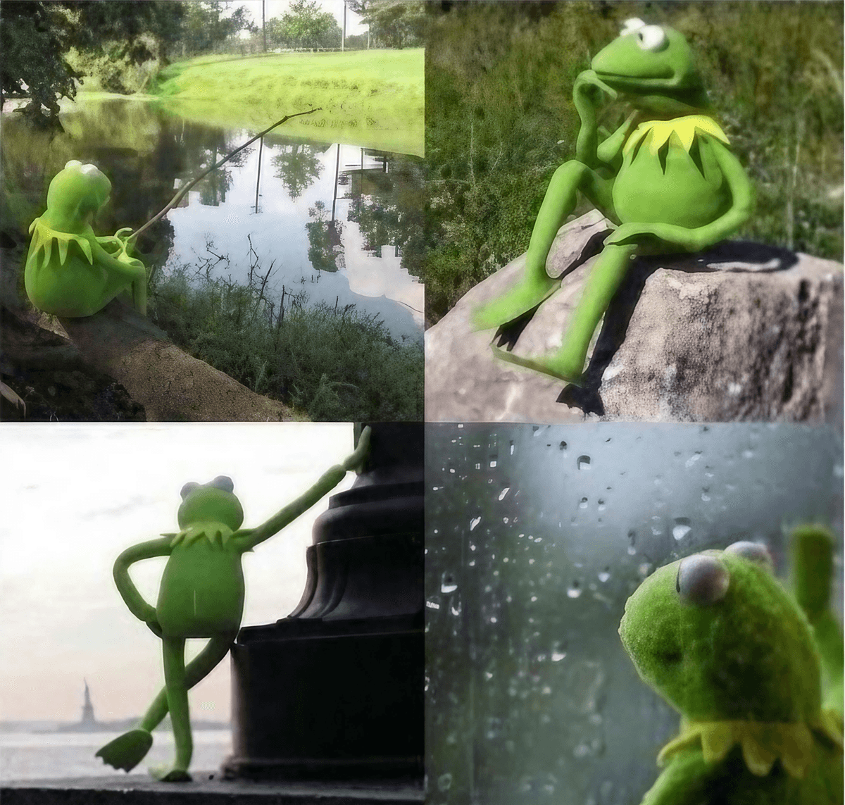 Kermit Waiting Four-Panel Collage