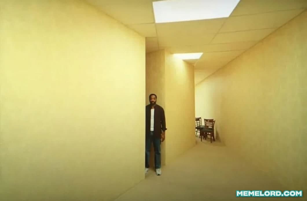 Chiwetel Ejiofor looking at you from 'The Backrooms' meme template