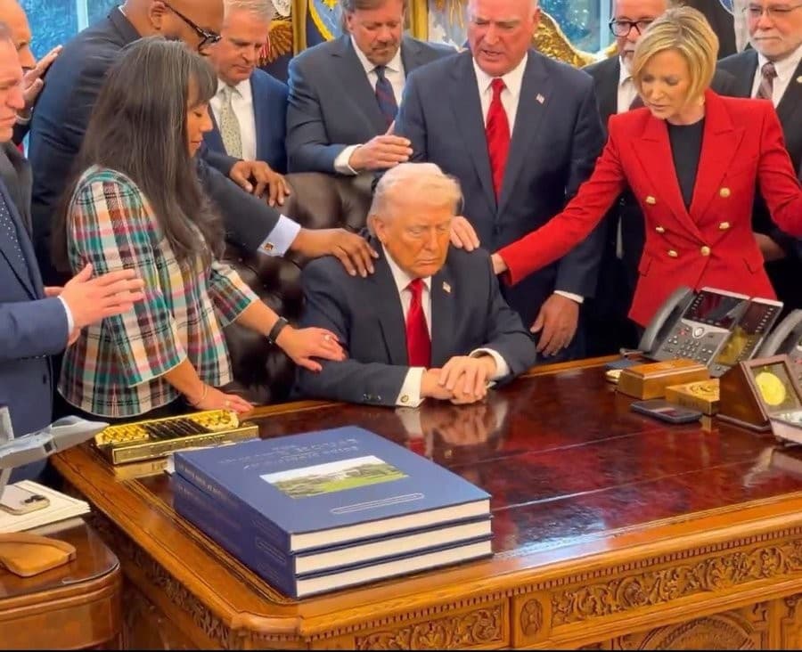 Donald Trump prayer circle meme template