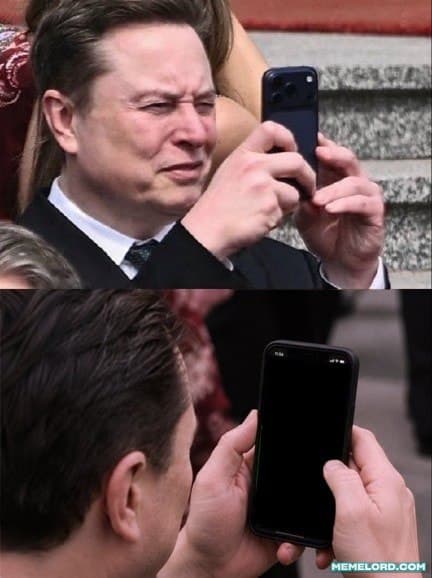 Elon Musk looking at iPhone blank template meme template