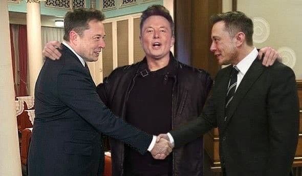 Elon Musk shaking hands with himself