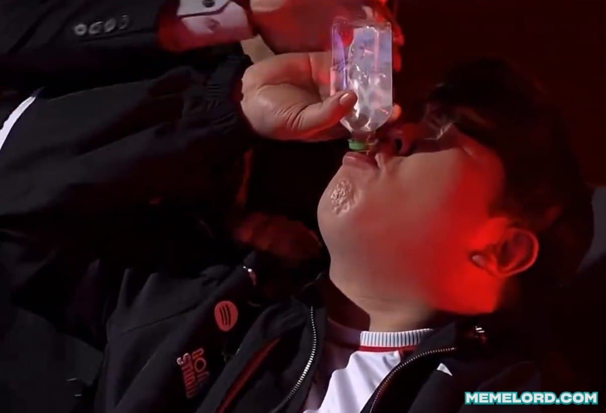 Esport Player Chugging Alcohol After Losing meme template