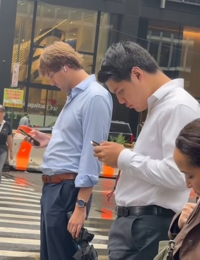 Finance Bros Checking Phones Way Too Hard meme template