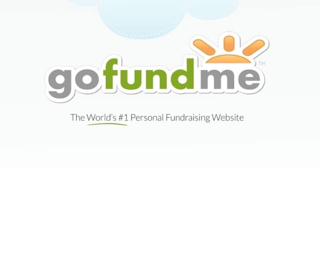A white card showing the green-and-gray GoFundMe wordmark with an orange sunburst symbol, the baked tagline “The World's #1 Personal Fundraising Website,” and open white space above and below.