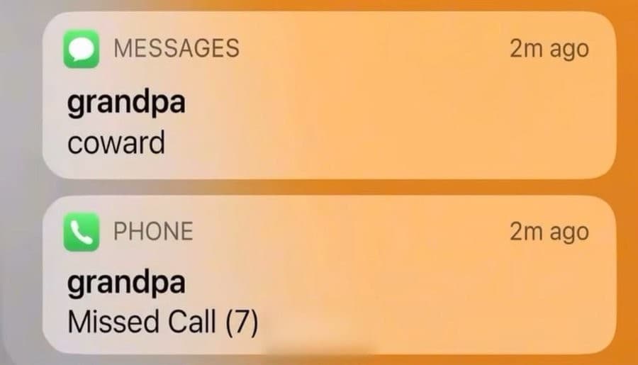 Grandpa missed call meme template
