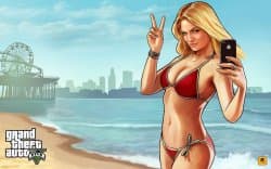 A parody Grand Theft Auto loading screen with a stylized background image and a white tip or quote displayed in text at the bottom of the screen