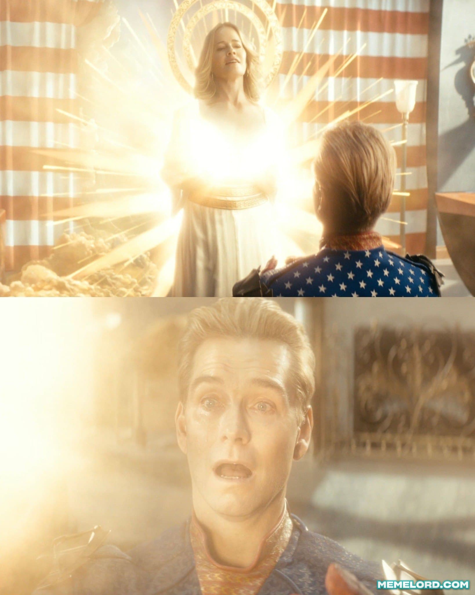 Homelander Seeing the Light as madelyn shows off - 'The Boys' meme template