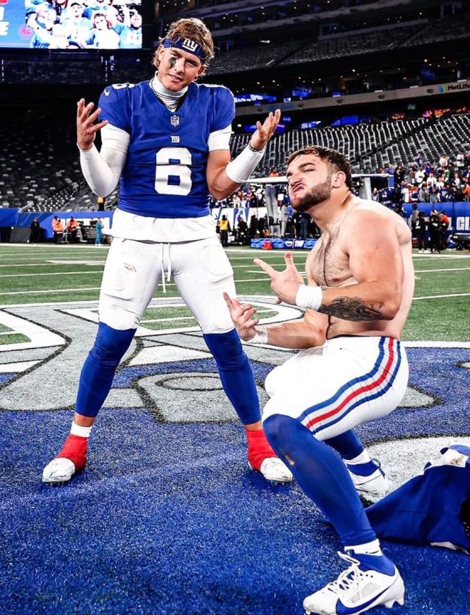 Jaxson Dart and Cam Skattebo celebration pose NFL