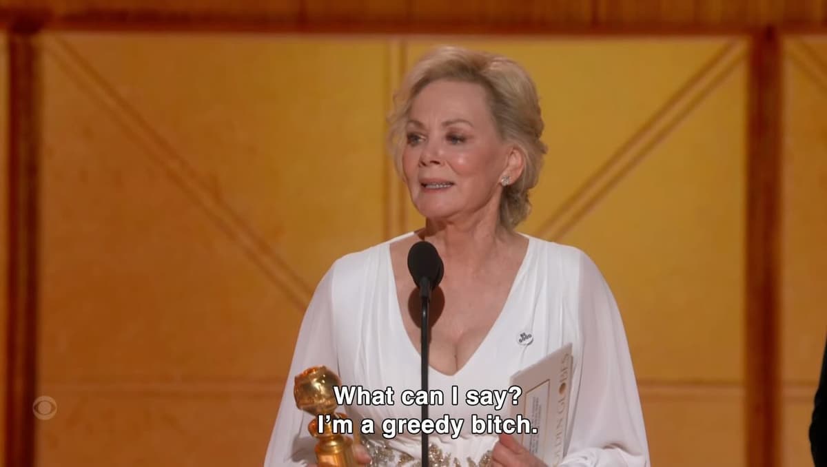 Jean Smith "What can I say? I'm a greedy b" 2026 Golden Globes