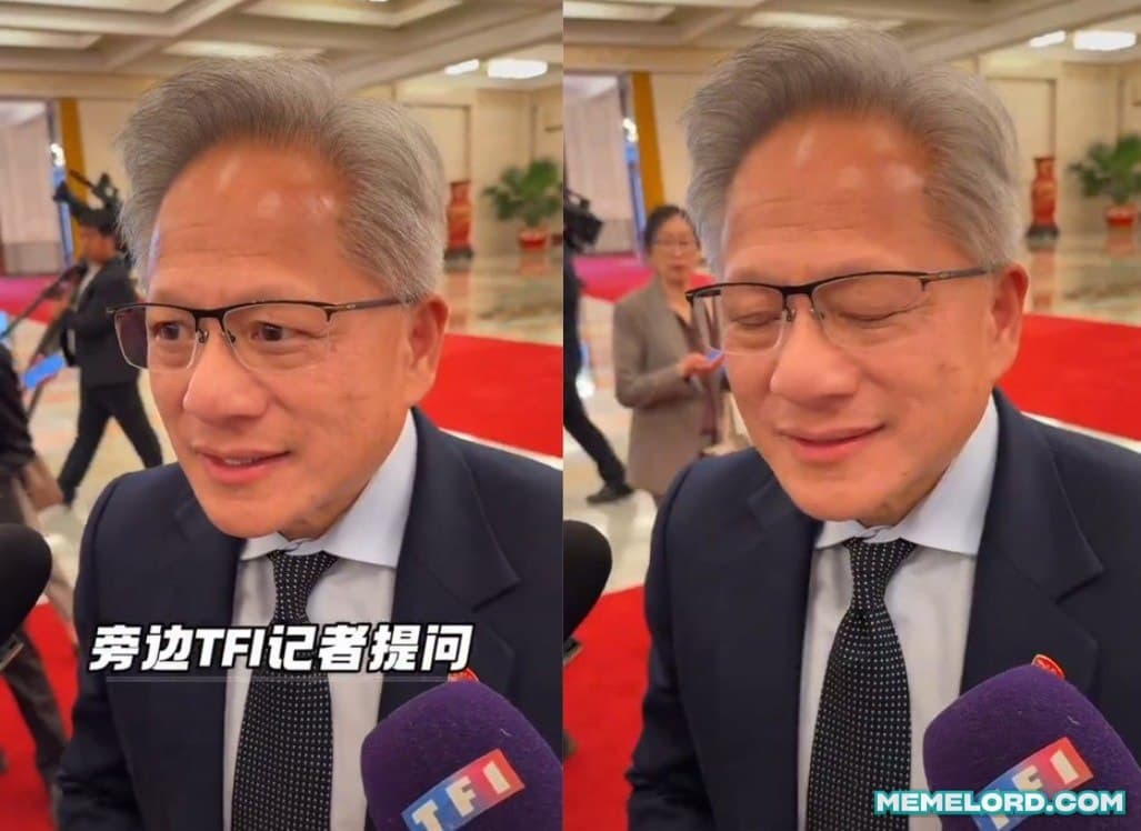 Jensen Huang awkward reaction to a strange question meme template