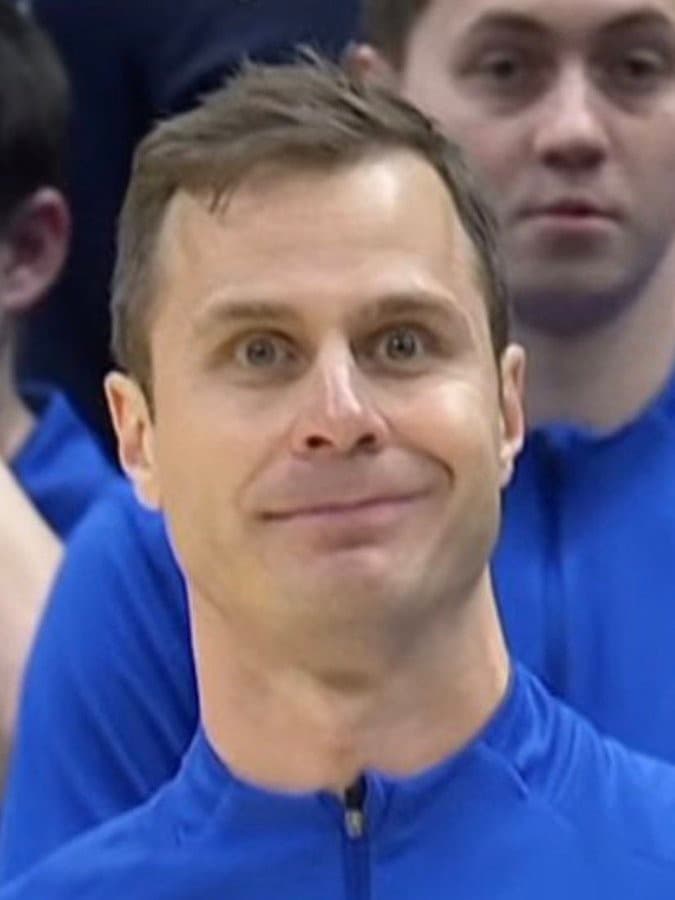 Jon Scheyer stunned reaction - March Madness 2026 meme template