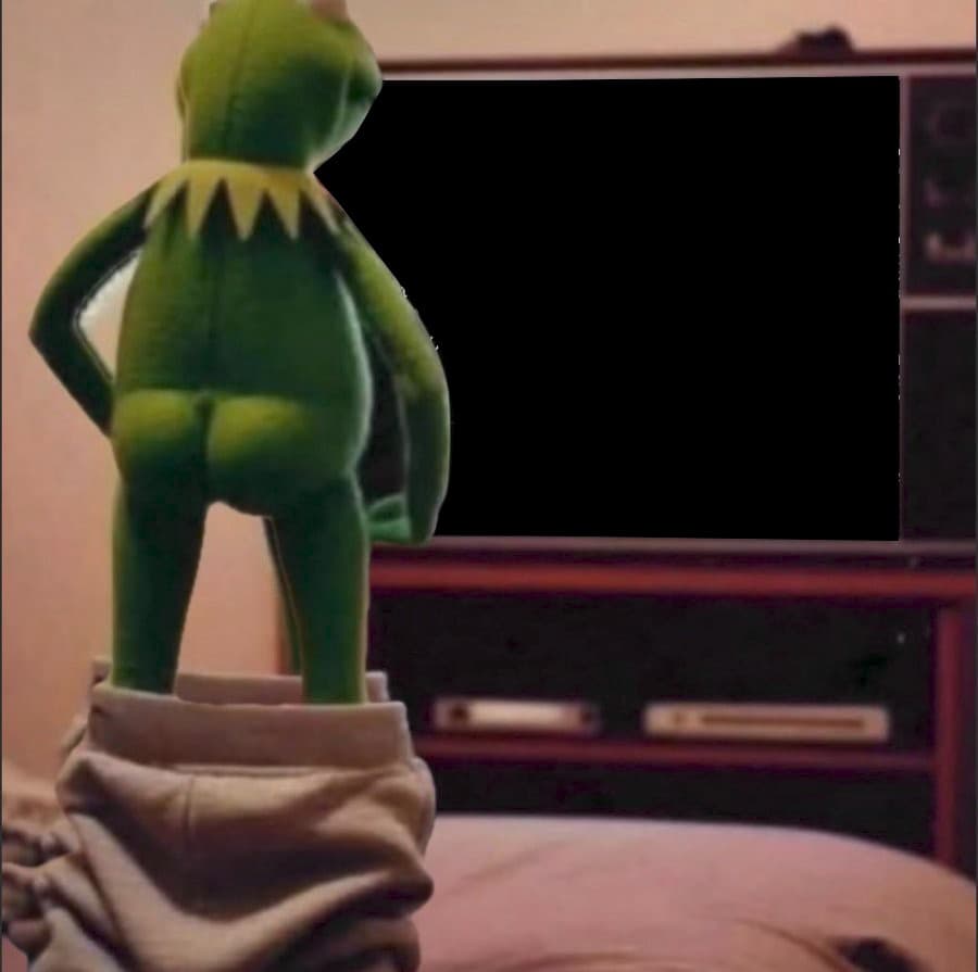 Kermit the Frog pants down in front of TV blank template