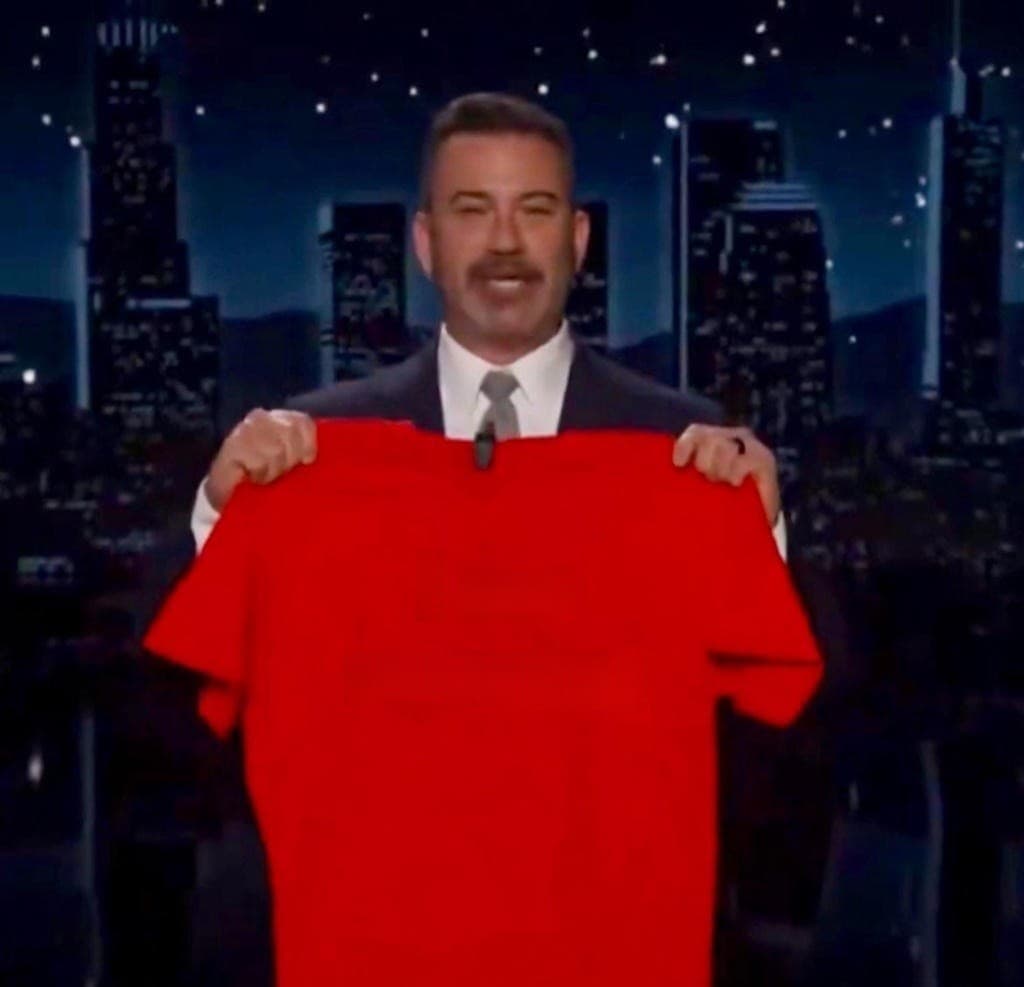 Kimmel holding blank tshirt meme template