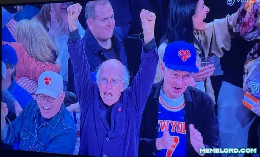 Larry David celebrating courtside - NBA Finals meme template