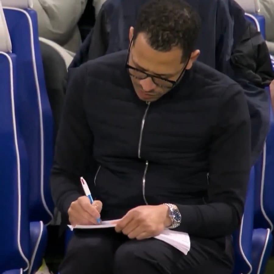 Liam Rosenior taking notes on the sideline during a match meme template