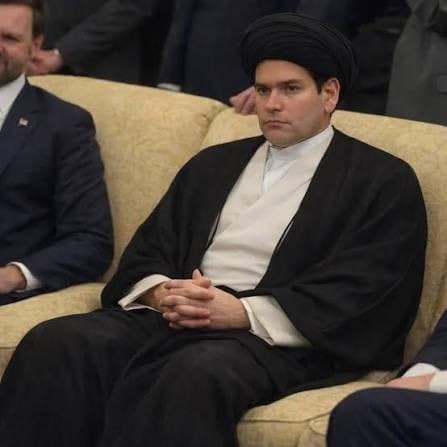 Marco Rubio as Ayatollah Khamenei meme template