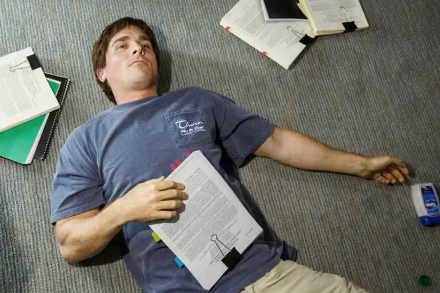 Michael Burry lying on the floor "The Big Short" meme template