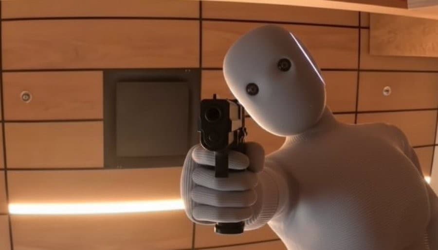 Neo Robot holding a gun at you