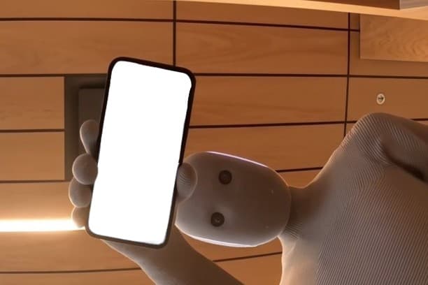 Neo Robot holding a phone (removed bg) meme template