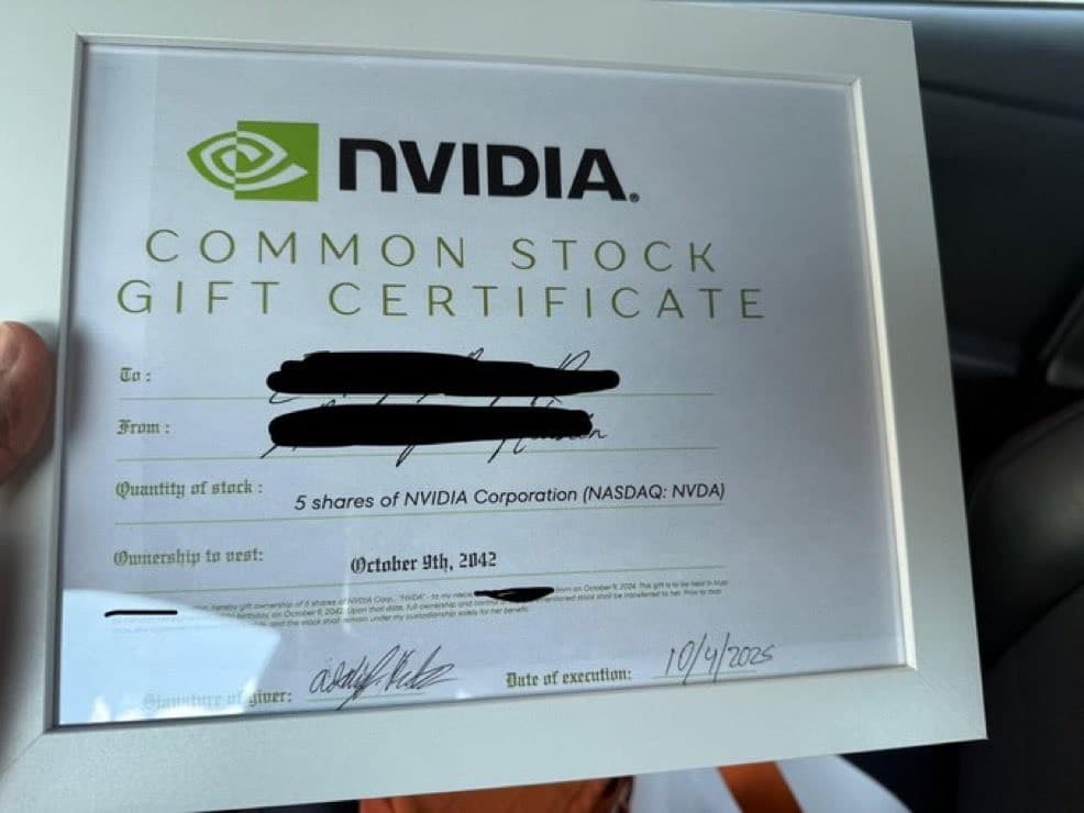 Nvidia common stock gift certificate