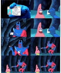Two-panel SpongeBob meme showing Patrick Star holding an empty wallet in the first panel and opening it to reveal hidden candy in the second panel while SpongeBob looks on