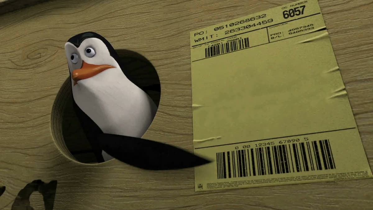 Penguin Pointing At Shipping Label