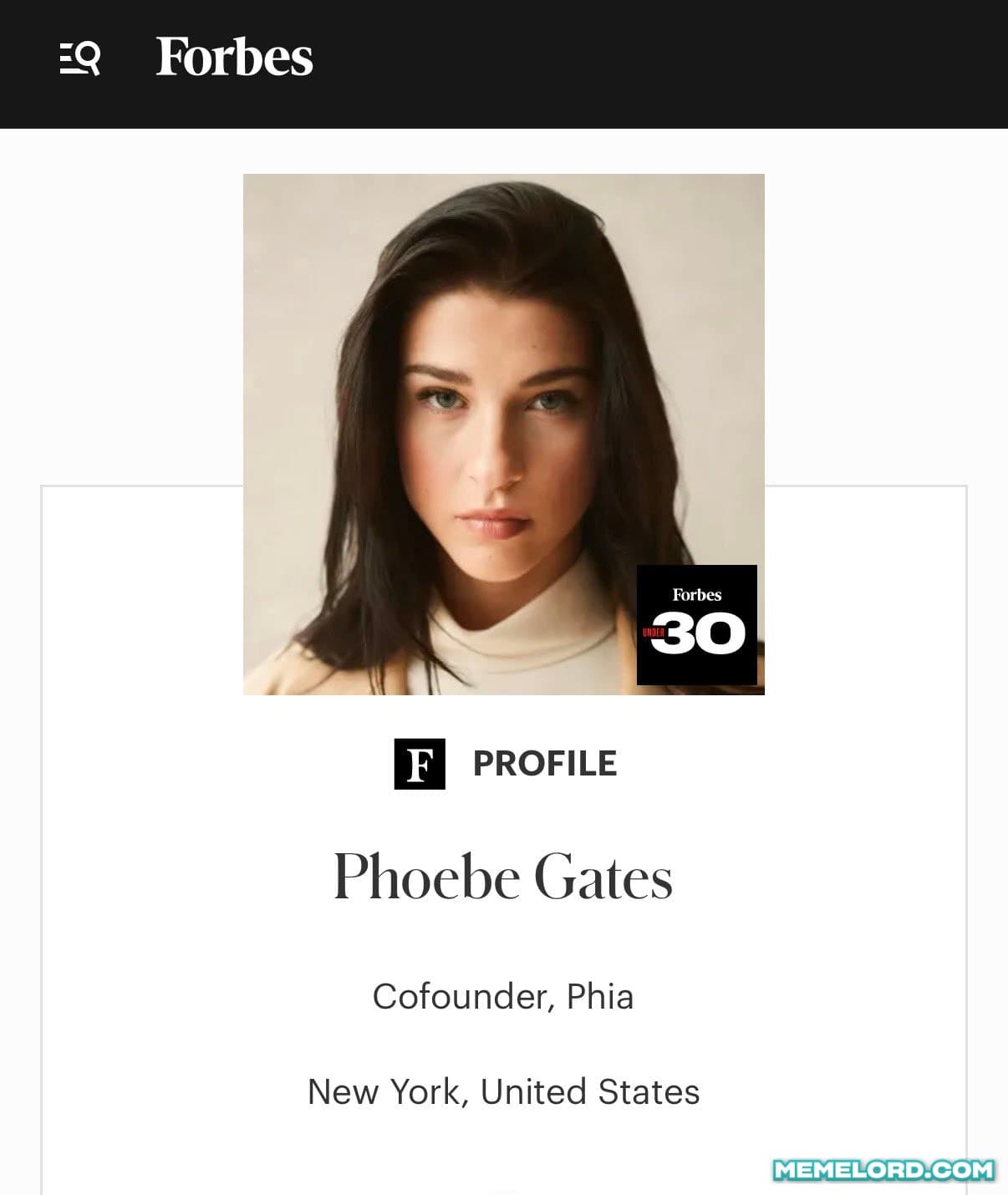 Phoebe Gates Forbes 30u30 / Phia Fraud meme template