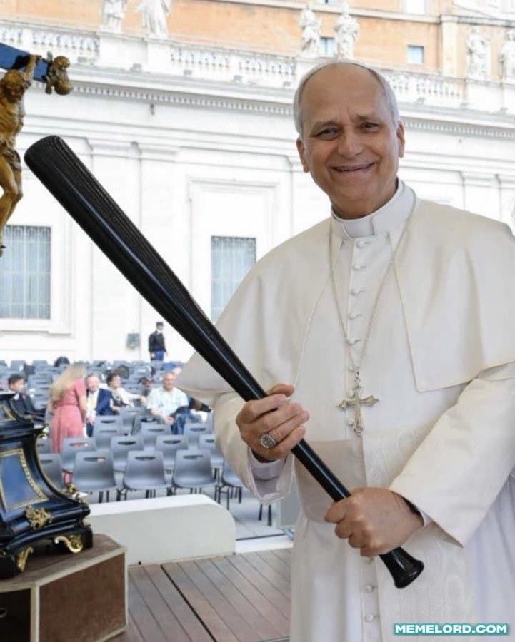 Pope Leo XI with a baseball bat meme template