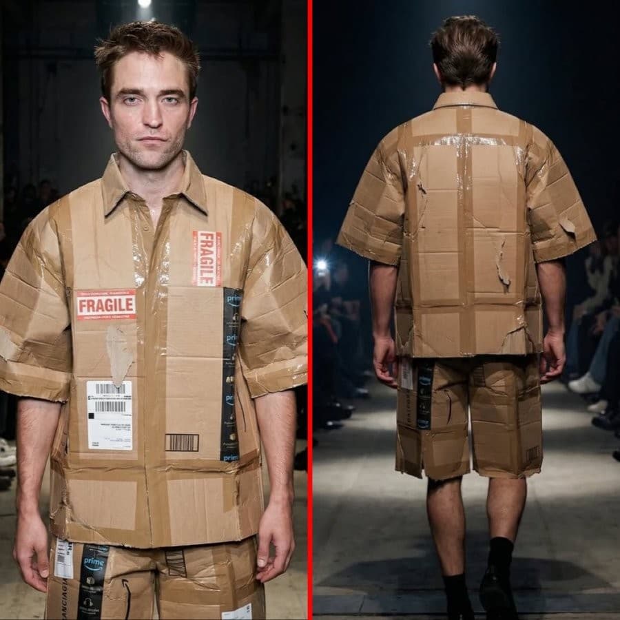 Robert Pattinson's Balenciaga’s $9,900 shipping box outfit