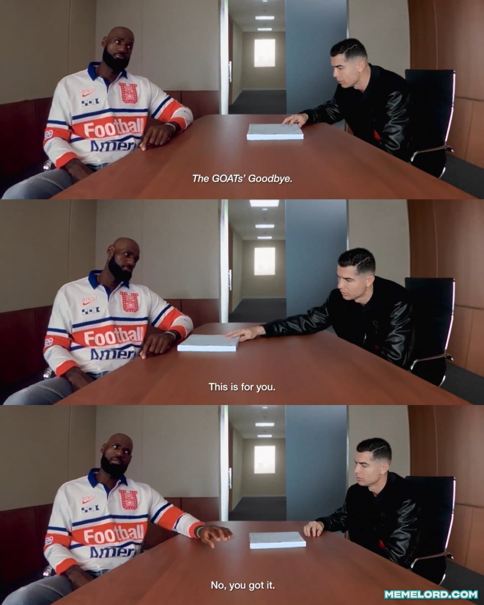 Ronaldo x LeBron James - The GOATs' goodbye meme template