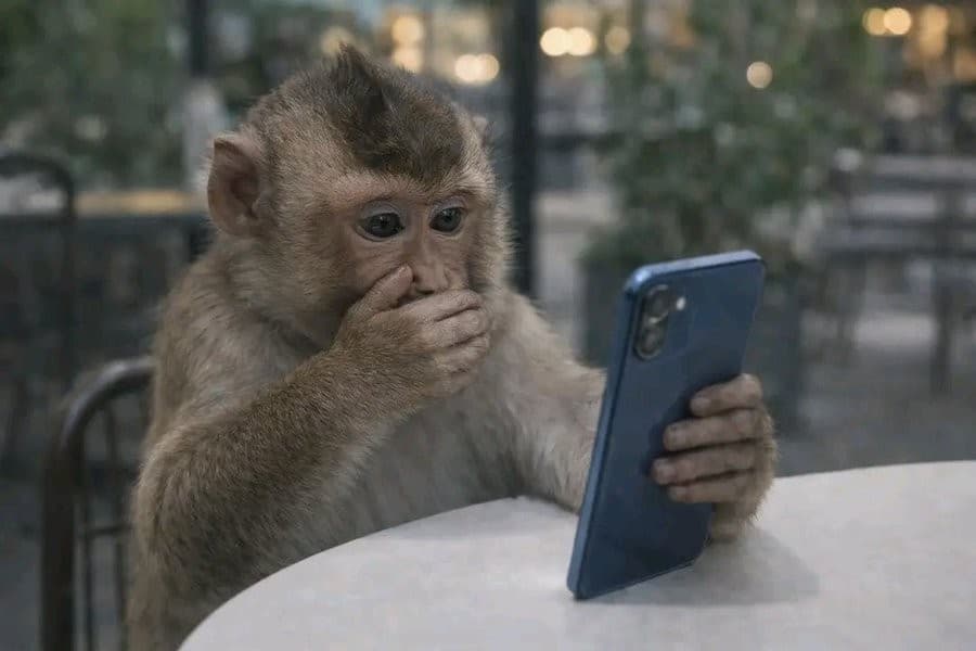 Shocked Monkey Looking at Phone Meme Template