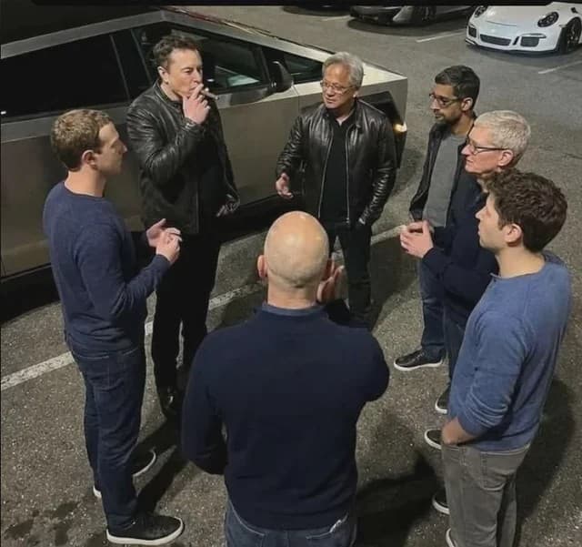 Tech CEOs discussing in a circle