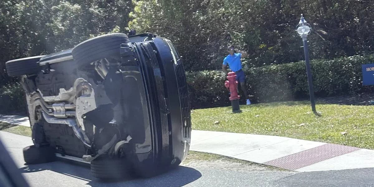 Tiger Woods at scene of rollover crash