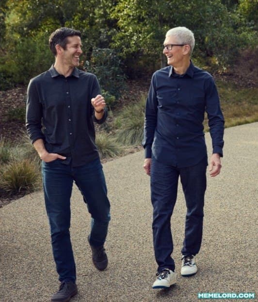 Tim Cook and John Ternus at Apple Park meme template