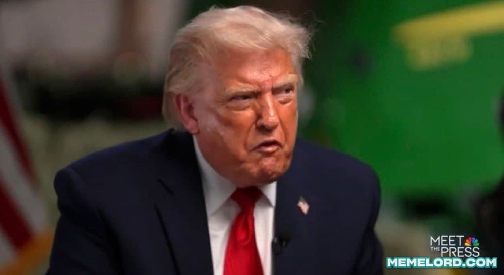 Trump angry face in an interview meme template