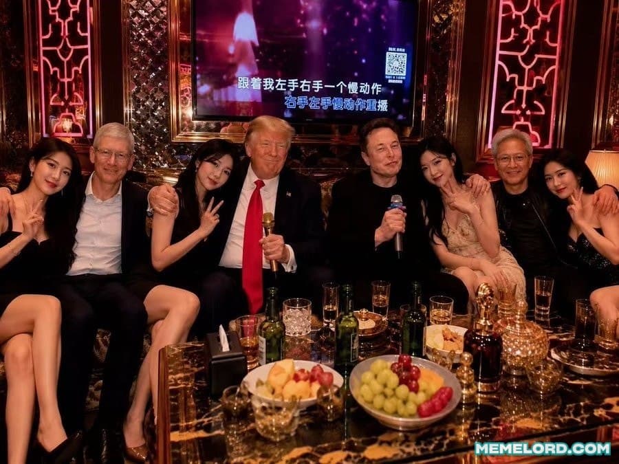 Trump partying with the bois in China meme template