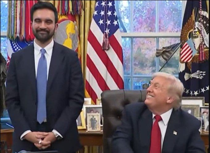 Trump smiling at Mamdani