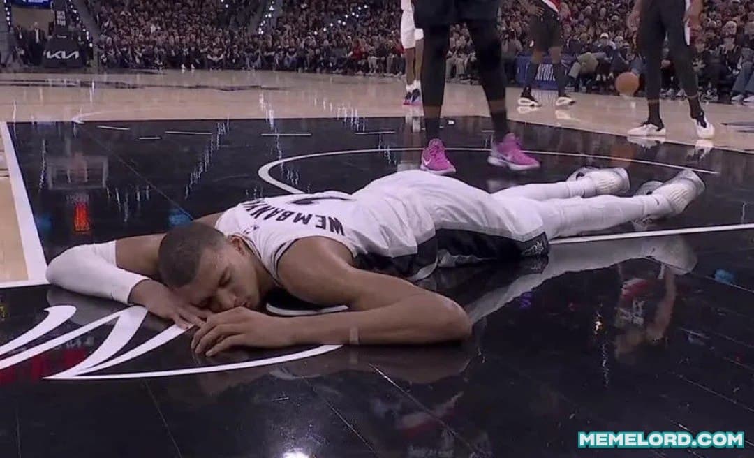 Wemby sleeping on the court - NBA meme template