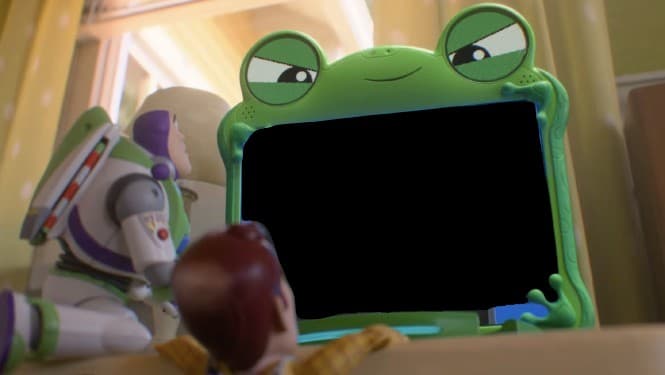 Woody and Buzz looking at an iPad blank template Meme Template