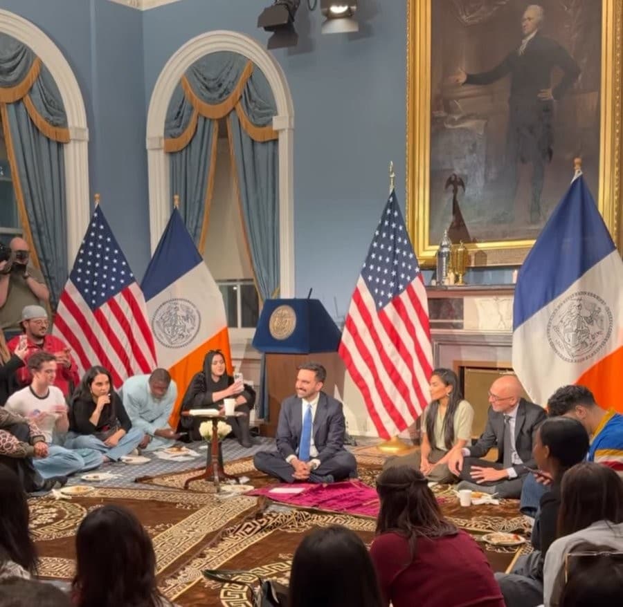 Zohran Mamdani hosting an iftar inside New York City Hall Meme Template