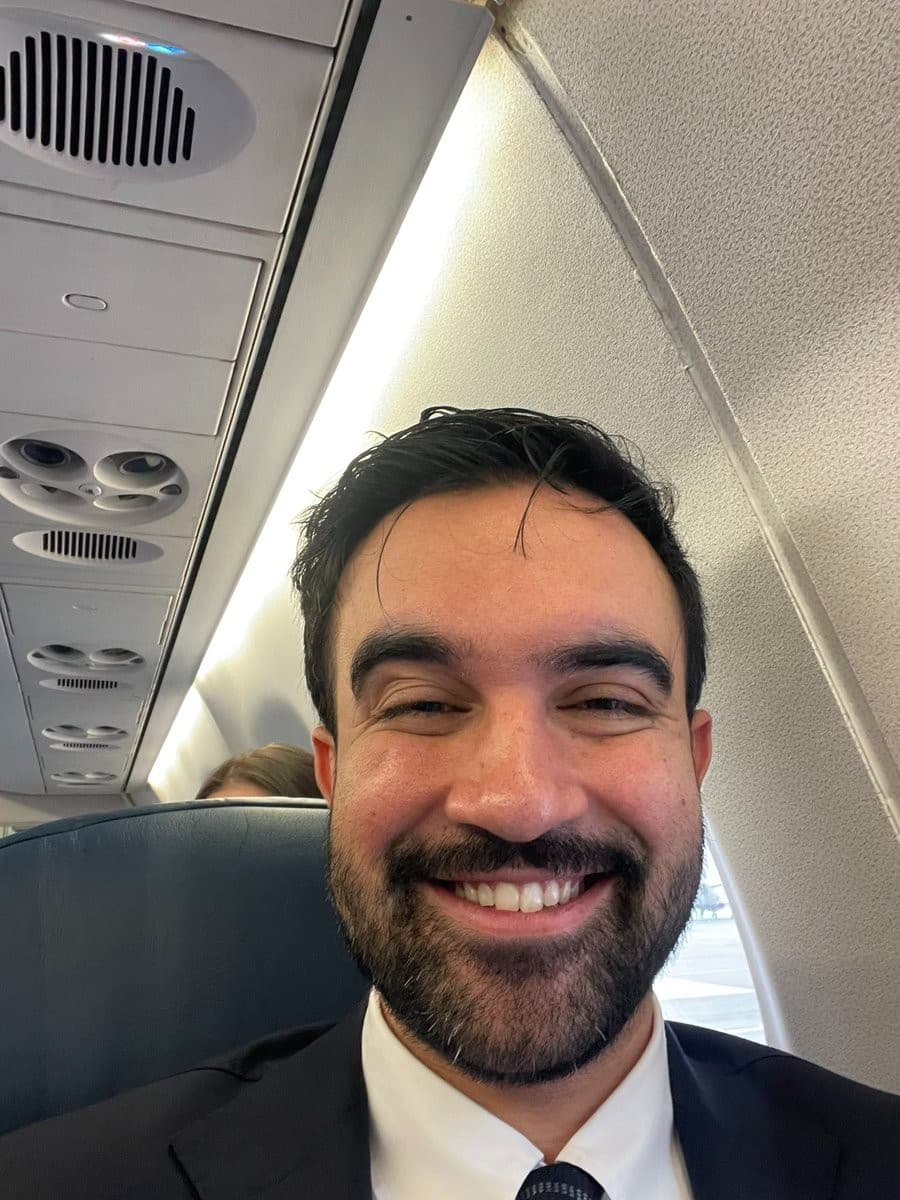Zohran Mamdani Smug Selfie on an airplane